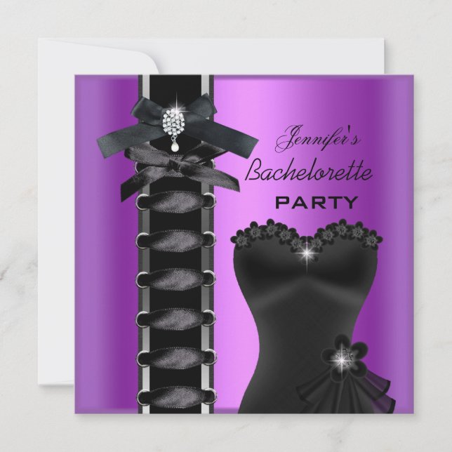 Bachelorette Party Black Purple Diamond Corset Tie Invitation (Front)