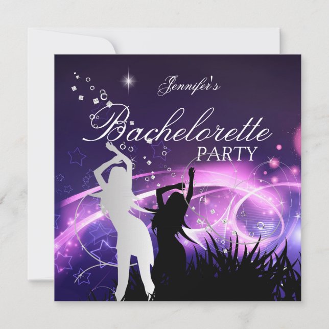 Bachelorette Party Black Purple White Silver Invitation (Front)