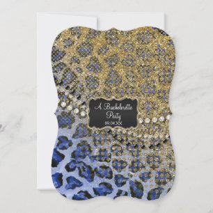 Bachelorette Party Blue Gold Leopard Animal Print Invitation