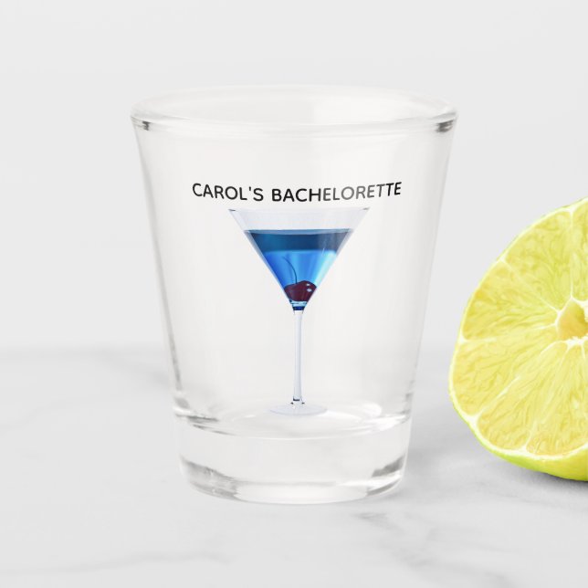 Bachelorette Party blue martini cocktail Shot Glass (Front)