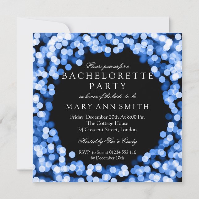 Bachelorette Party Blue Sparkly Lights Invitation (Front)