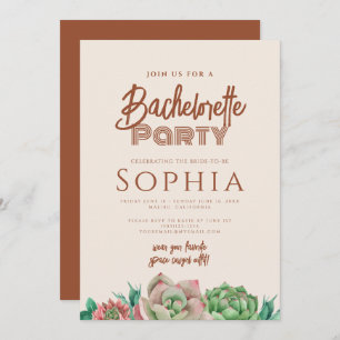 Bachelorette Party BOHO Cactus Terracotta Fall Invitation
