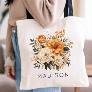 Bachelorette Party Boho Floral Bridesmaid Name Tote Bag
