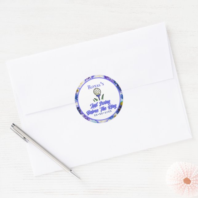 Bachelorette Party, Bridal Shower Blue and White Classic Round Sticker (Envelope)