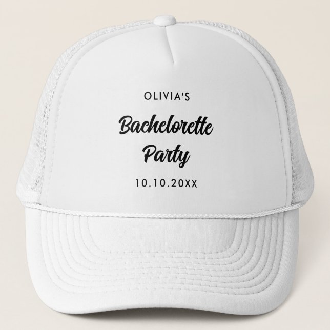 Bachelorette Party Bridal Shower Bride Squad Name Trucker Hat (Front)