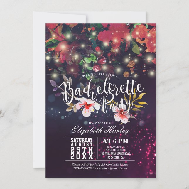 Bachelorette Party Bridal Shower Burgundy Floral Invitation (Front)