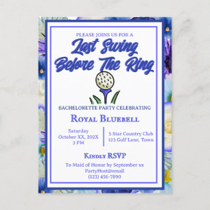 Bachelorette Party Bridal Shower Golf Blue Flowers Postcard