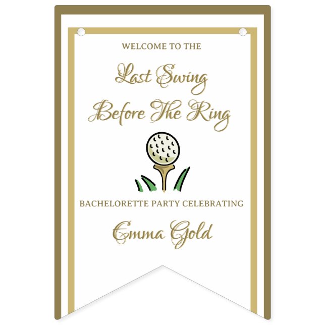 Bachelorette Party Bridal Shower Golf Gold & White Bunting (First Flag)