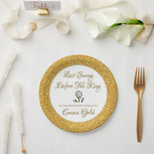 Bachelorette Party Bridal Shower Golf Gold & White Paper Plate