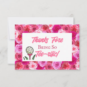 Bachelorette Party Bridal Shower Golf Pink Floral Thank You Card