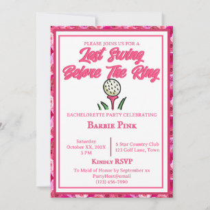 Bachelorette Party Bridal Shower Golf Pink Rose Invitation