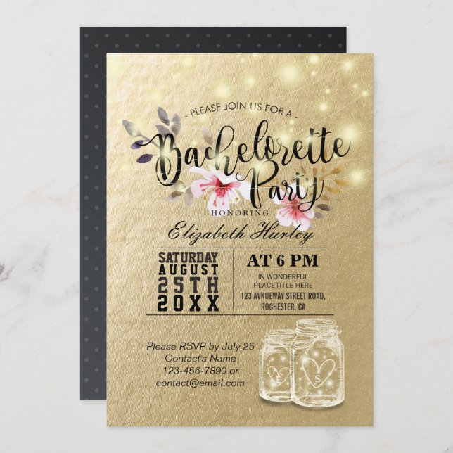 Bachelorette Party Bridal Shower Mason Jar Lights Invitation (Front/Back)