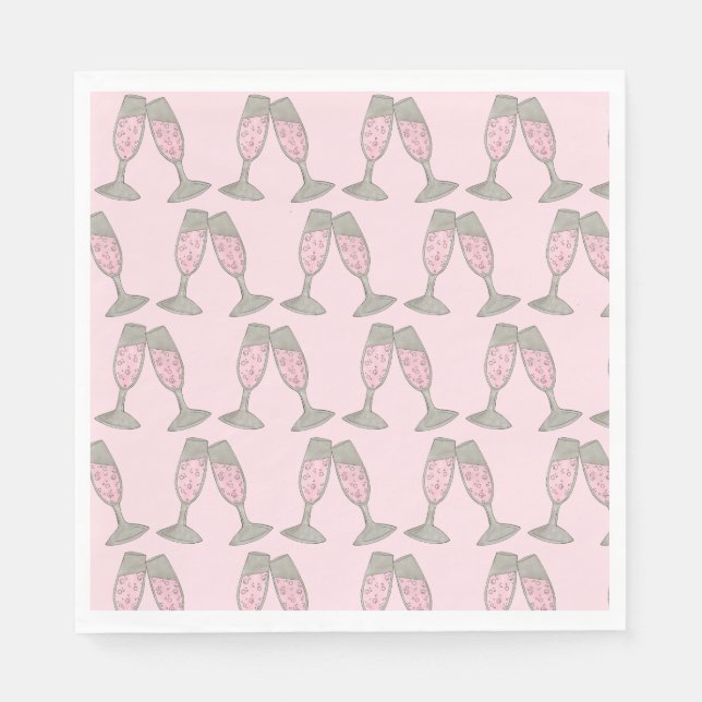 Bachelorette Party Bridal Shower Pink Champagne Napkin (Front)