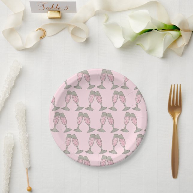 Bachelorette Party Bridal Shower Pink Champagne Paper Plate (Wedding)