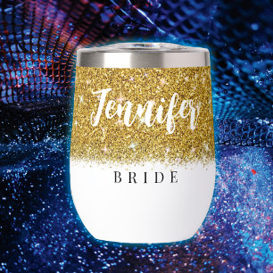 Bachelorette party Bride Gold Glitter Wine Tumbler
