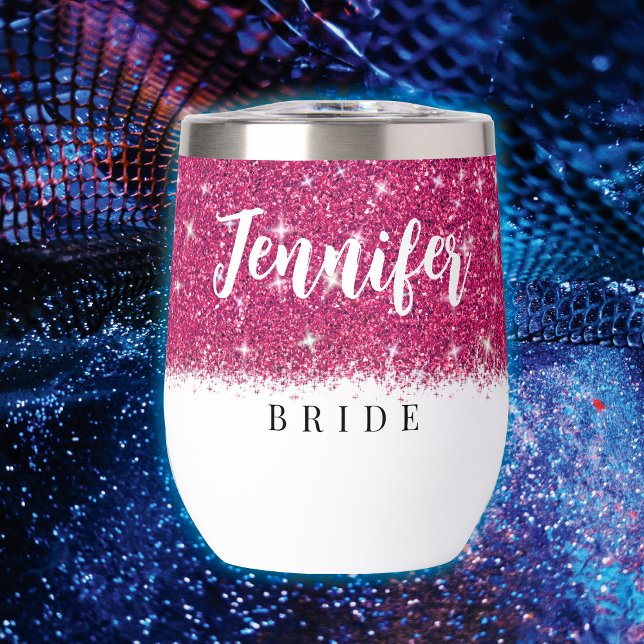 Bachelorette party Bride Pink Glitter Wine Tumbler (Creator Uploaded)