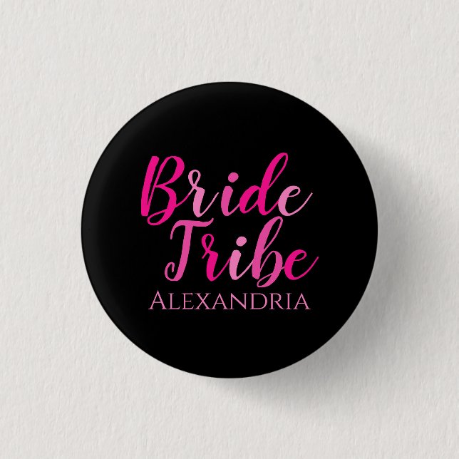 Bachelorette Party Bride Tribe Hot Pink Black  3 Cm Round Badge (Front)