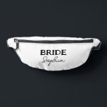 Bachelorette Party Brides Name Black & White Bum Bags<br><div class="desc">A white fanny pack for the bride to be featuring bold black lettering and elegant script. Let's get this bachelorette party started! To edit the text click on the personalise button.</div>