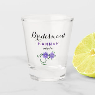 Bachelorette Party Bridesmaid Purple Flowers Shot Glass