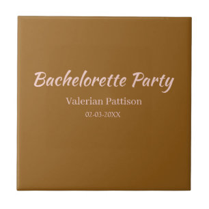 BACHELORETTE PARTY BROWN PINK NAME BRIDESMAID MAID CERAMIC TILE