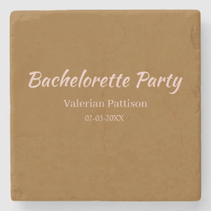 BACHELORETTE PARTY BROWN PINK NAME BRIDESMAID MAID STONE COASTER