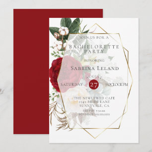 Bachelorette Party   Burgundy Ivory Peonies Invitation