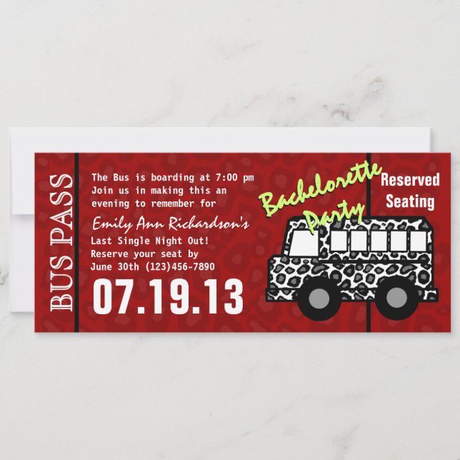 Bachelorette Party Bus Pass Invitation (Front)