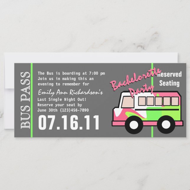 Bachelorette Party Bus Pass Invitation (Front)