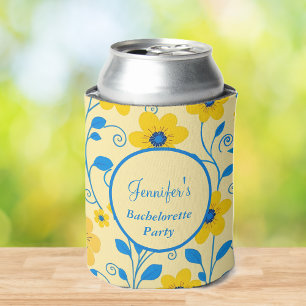 Bachelorette Party-Butter Yellow and Blue Floral- Can Cooler