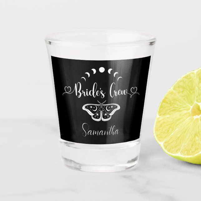 Bachelorette party celestial gothic personalised shot glass (Front)