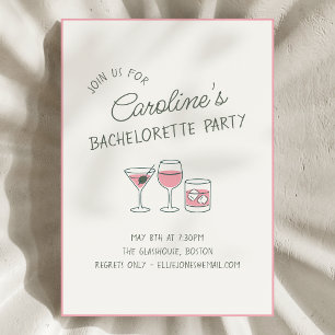 Bachelorette Party Cocktail Pink Illustration Cute Invitation