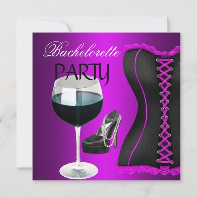Bachelorette Party Cocktails Magenta Black Corset Invitation (Front)