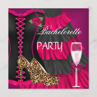 Bachelorette Party Corset Black Pink Dress Shoes Invitation