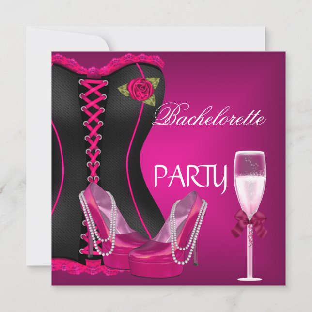 Bachelorette Party Corset Black Pink Shoes 2 Invitation (Front)