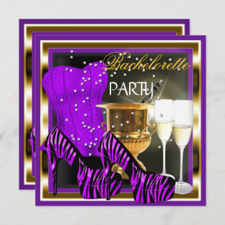 Bachelorette Party Corset Purple Zebra Gold Invitation