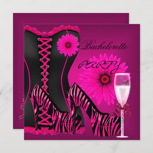 Bachelorette Party Corset Zebra Black Pink Shoes Invitation (Front/Back)