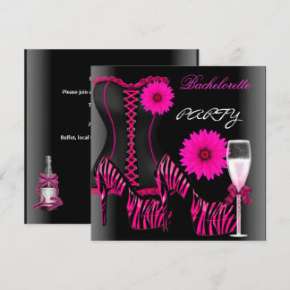 Bachelorette Party Corset Zebra Black Pink Shoes Invitation