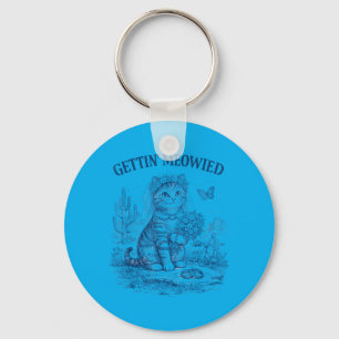 Bachelorette Party Cowgirl Getting Meowied Cat Key Ring