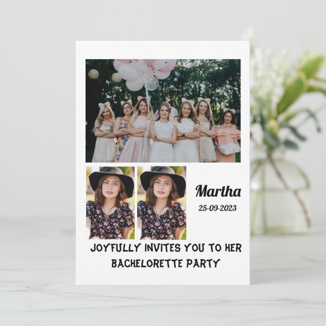Bachelorette Party custom 3 Photo Collage  Invitation (Standing Front)