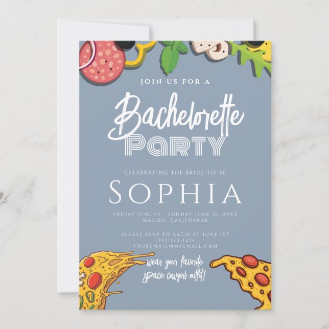 Bachelorette Party Dusty Blue PIZZA Modern Invitation (Front)