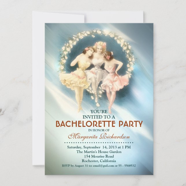 bachelorette party elegant blue stylish invitation (Front)