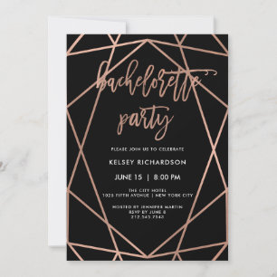Bachelorette Party   Faux Rose Gold Geometric Invitation