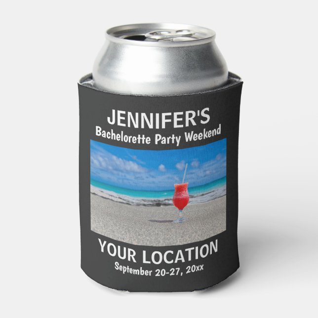 Bachelorette Party Favour Tropical Beach Trip Can  Cooler (Can Front)