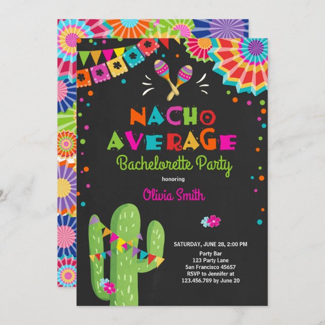 Bachelorette party Fiesta Invitation Nacho Average (Front/Back)