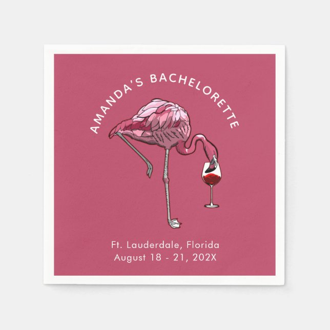 Bachelorette Party Flamingo Custom Paper Napkin (Front)
