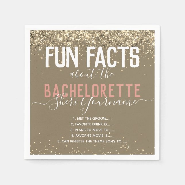 Bachelorette Party Fun Facts Gold Glitter Girly  Napkin (Front)