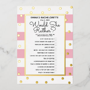 Bachelorette Party Game - Would She Rather? Bride