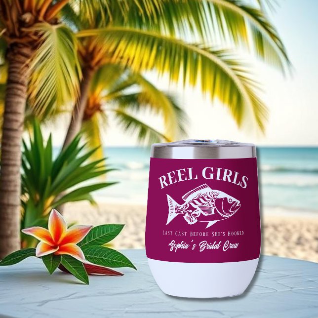 Bachelorette Party Gifts-Hawaiian (Bachelorette Party Gifts Reel Girls Hawaiian Fisherman Trend Fish Wine Tumbler Wine Color)