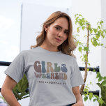 Bachelorette Party Girls Weekend 70s Retro T-Shirt<br><div class="desc">Embrace the spirit of the ultimate girls' trip with our Custom Retro Typography Bachelorette Weekend T-Shirt! This chic and stylish top serves as the perfect memento of a memorable getaway with your favourite ladies. The front of the shirt showcases a captivating vintage-inspired "Girls Weekend" typography that perfectly captures the fun...</div>