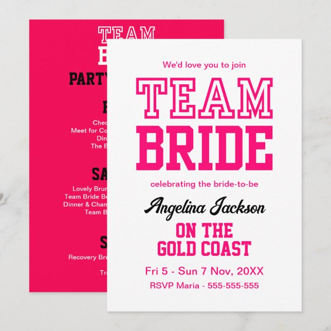 Bachelorette Party Girls Weekend Hot Pink Invitation (Front/Back)